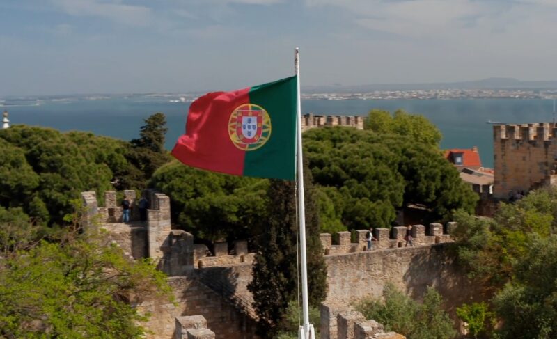 Flag of Portugal on a pole